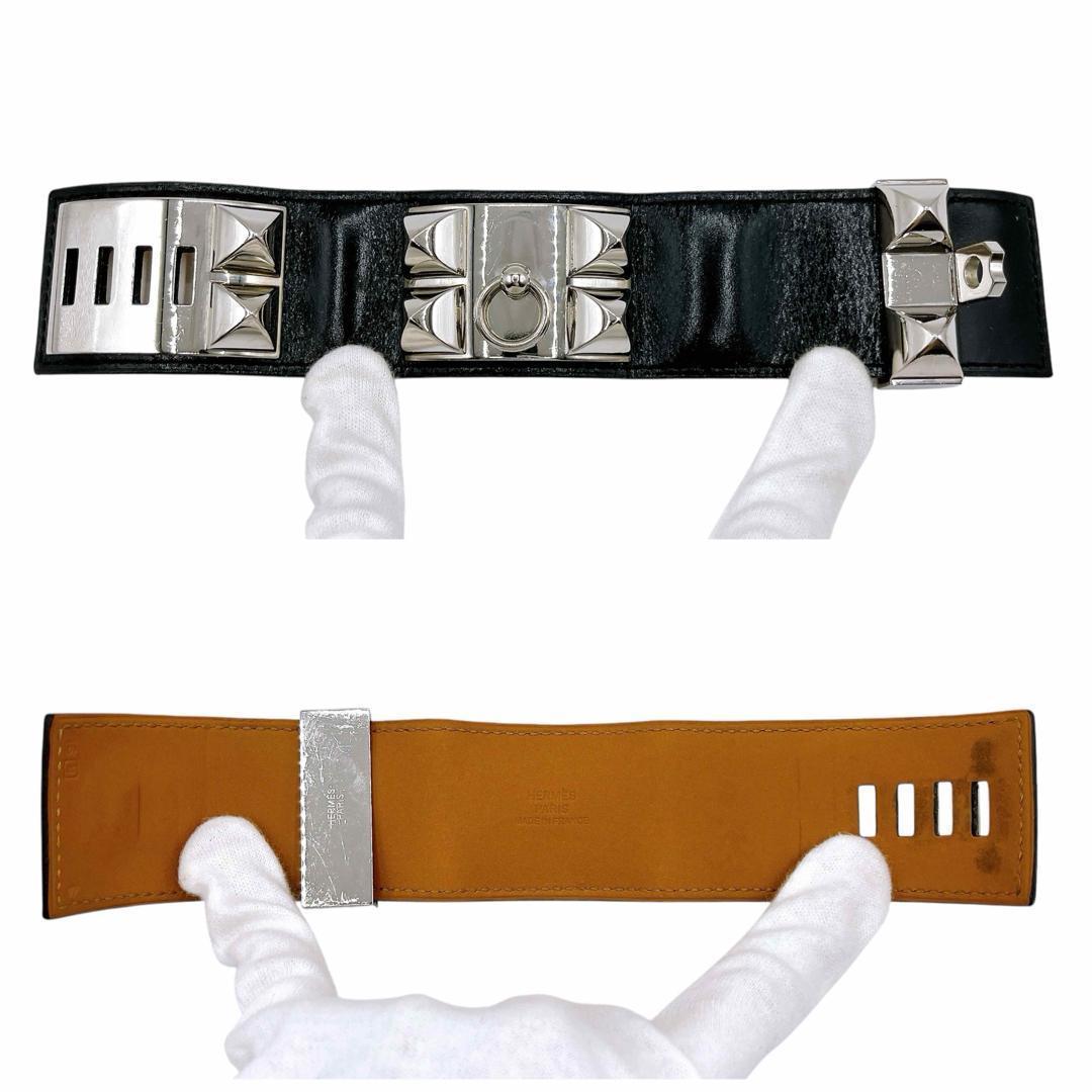 良品 エルメス コリエドシアン ブレスレット 黒 ブラック シルバー レディース