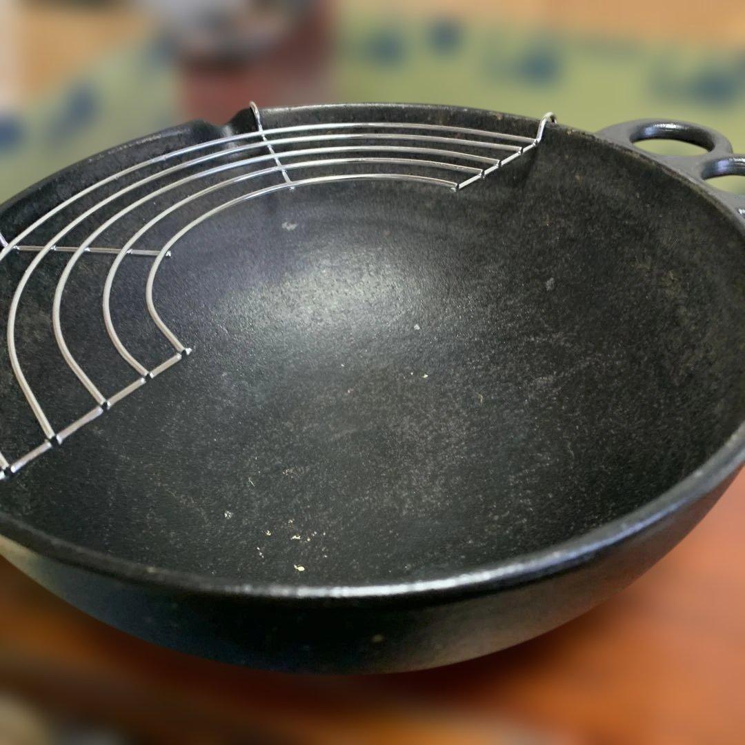 【中古】鉄製 揚げ物鍋 網付き19-371