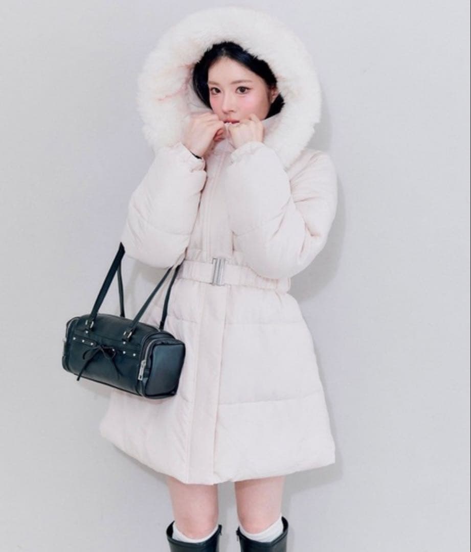 カ*能様 ウエストベルト付き中綿コート OLIVE des OLIVE ピンク