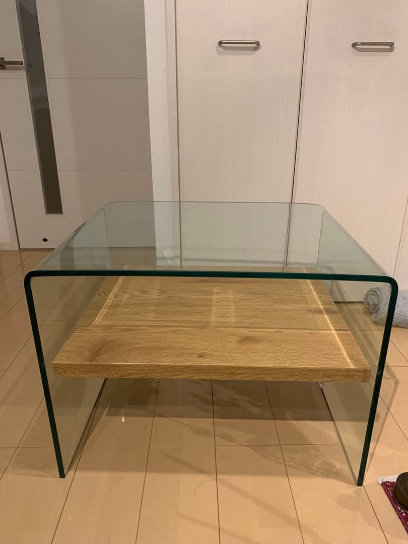 九州の工房　ガラスと木製のセンターテーブル