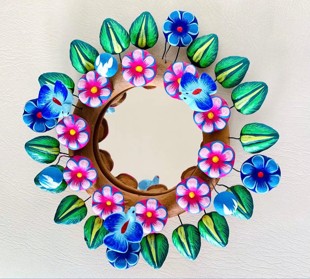 メキシコ メテペック 生命の樹 壁掛け鏡 陶芸 工芸品 民芸品 インテリア