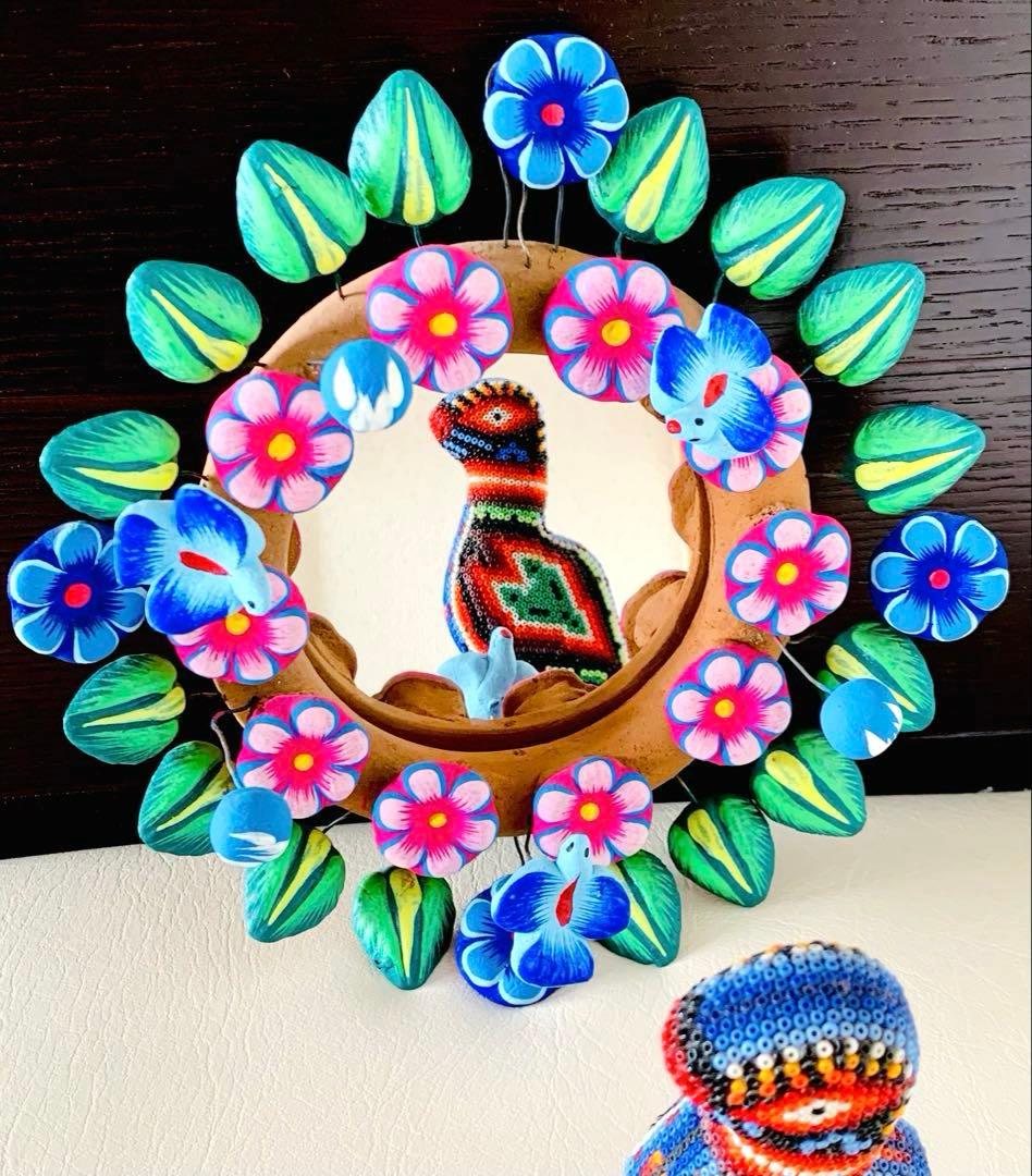 メキシコ メテペック 生命の樹 壁掛け鏡 陶芸 工芸品 民芸品 インテリア