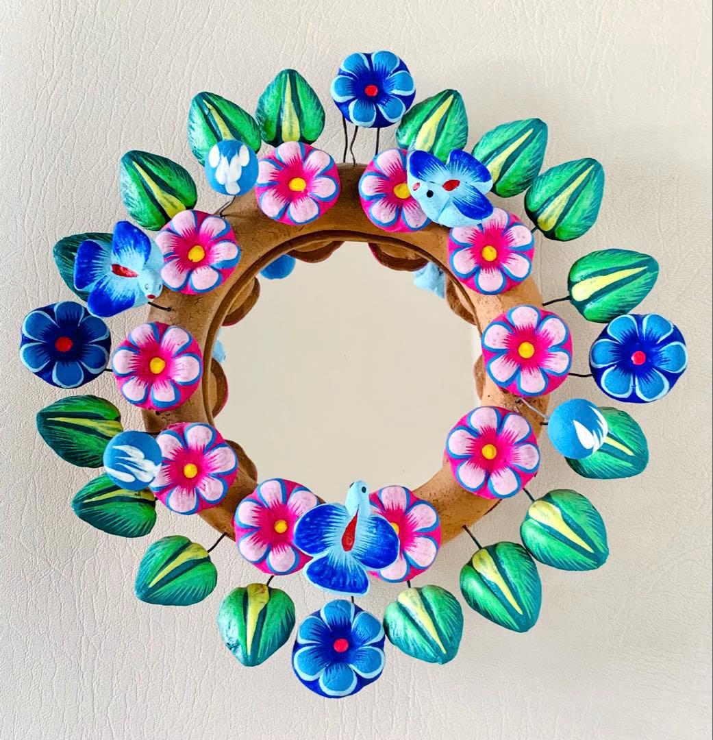 メキシコ メテペック 生命の樹 壁掛け鏡 陶芸 工芸品 民芸品 インテリア