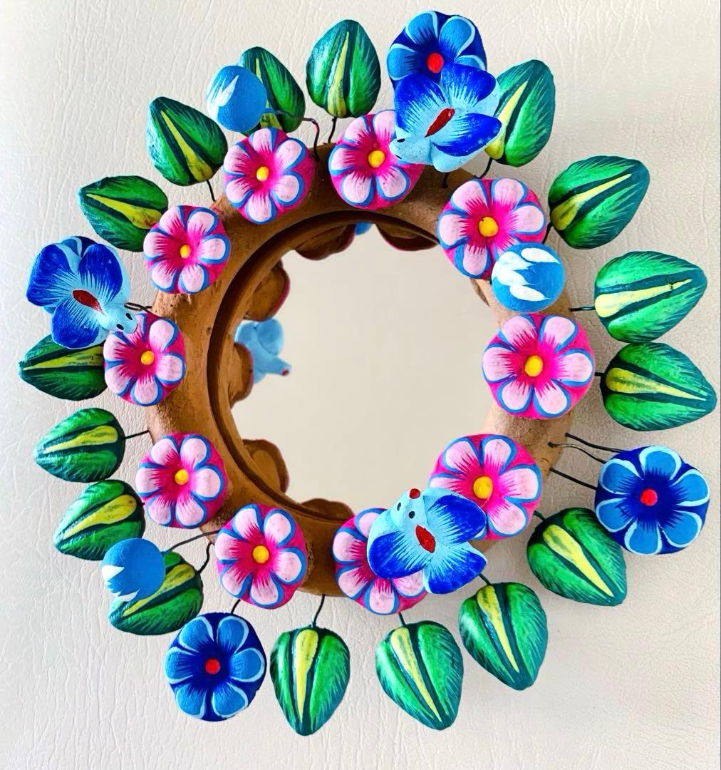 メキシコ メテペック 生命の樹 壁掛け鏡 陶芸 工芸品 民芸品 インテリア