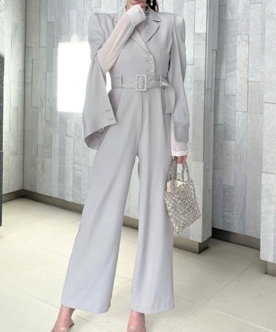  PARTY　ベルト付ケープ風オールインワン