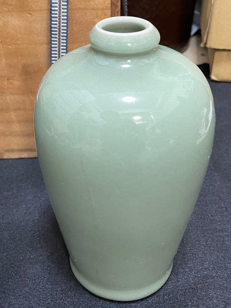 京都 【清水焼】青磁花入 名人 三浦竹軒（みうら ちくけん）作　木箱付