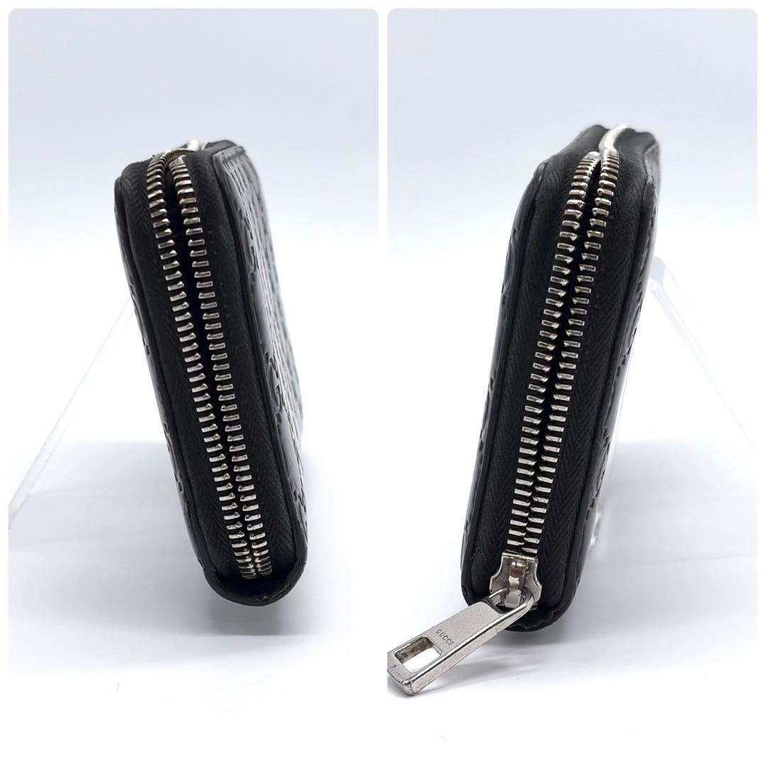 グッチ　長財布　ラウンドファスナー　シマ　インターロッキング　ブラック