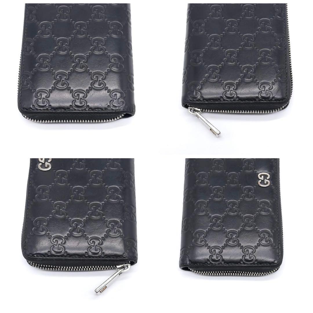 グッチ　長財布　ラウンドファスナー　シマ　インターロッキング　ブラック