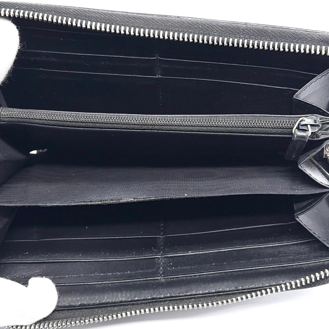 グッチ　長財布　ラウンドファスナー　シマ　インターロッキング　ブラック