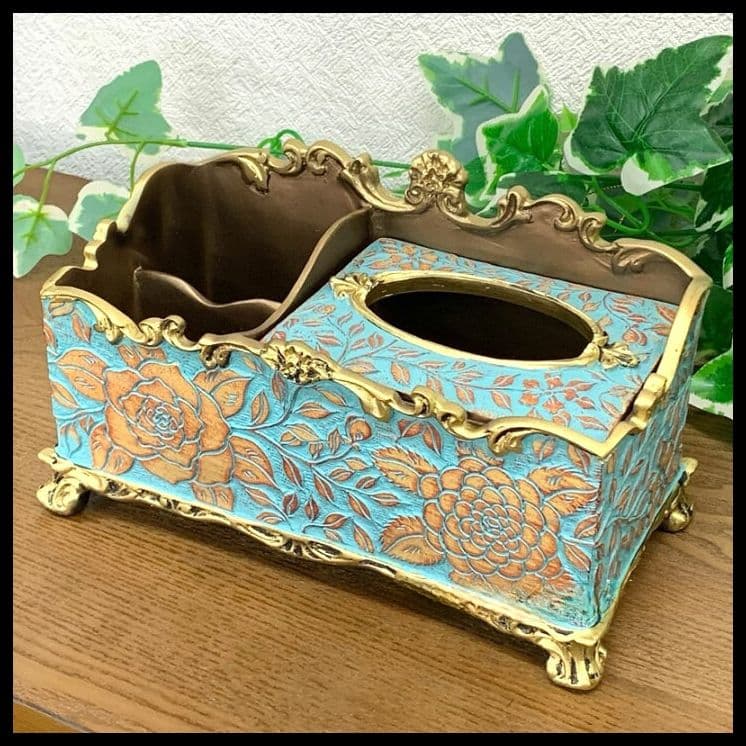 輸入雑貨　シノワズリ　『薔薇のティッシュBOX』　薔薇模様　小物入れ　リビング