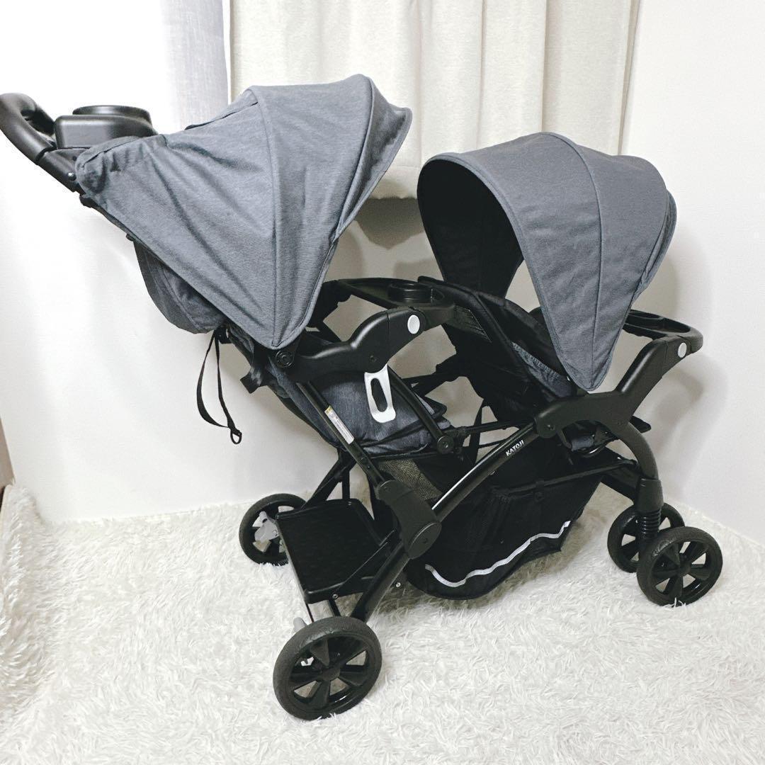 極美品 KATOJI カトージ 二人乗り 二人でゴーDX　レインカバー付　デニム