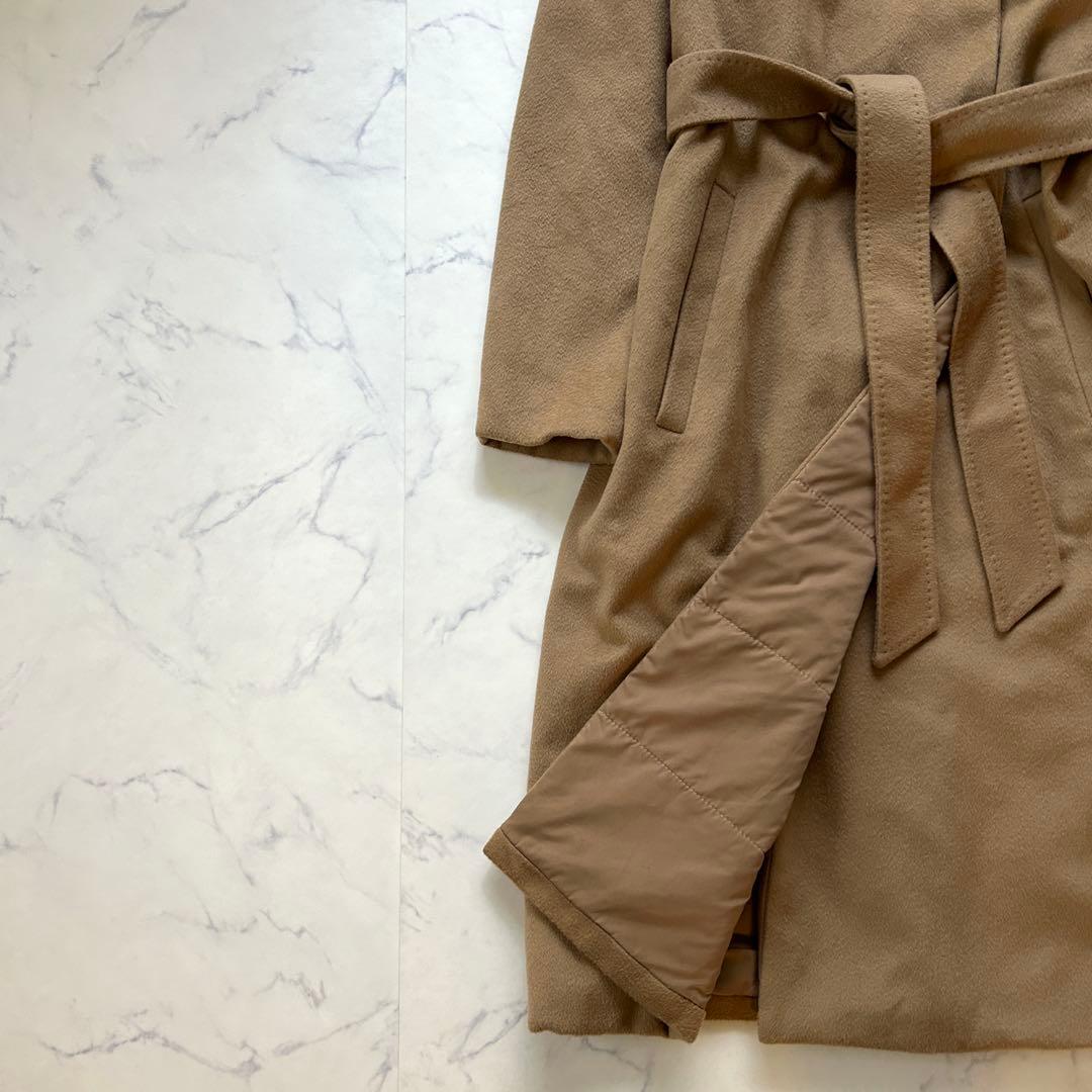 マックスマーラ シルク混コート フード ベルト 近年モデル キャメル