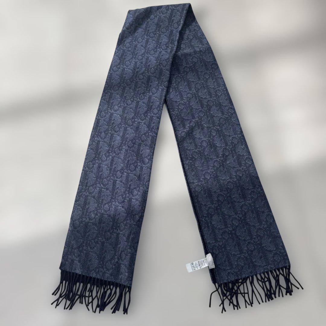 ディオールオム トロッター ダブルフェースマフラー ストール　紺　ネイビー