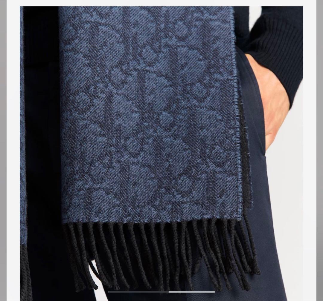 ディオールオム トロッター ダブルフェースマフラー ストール　紺　ネイビー