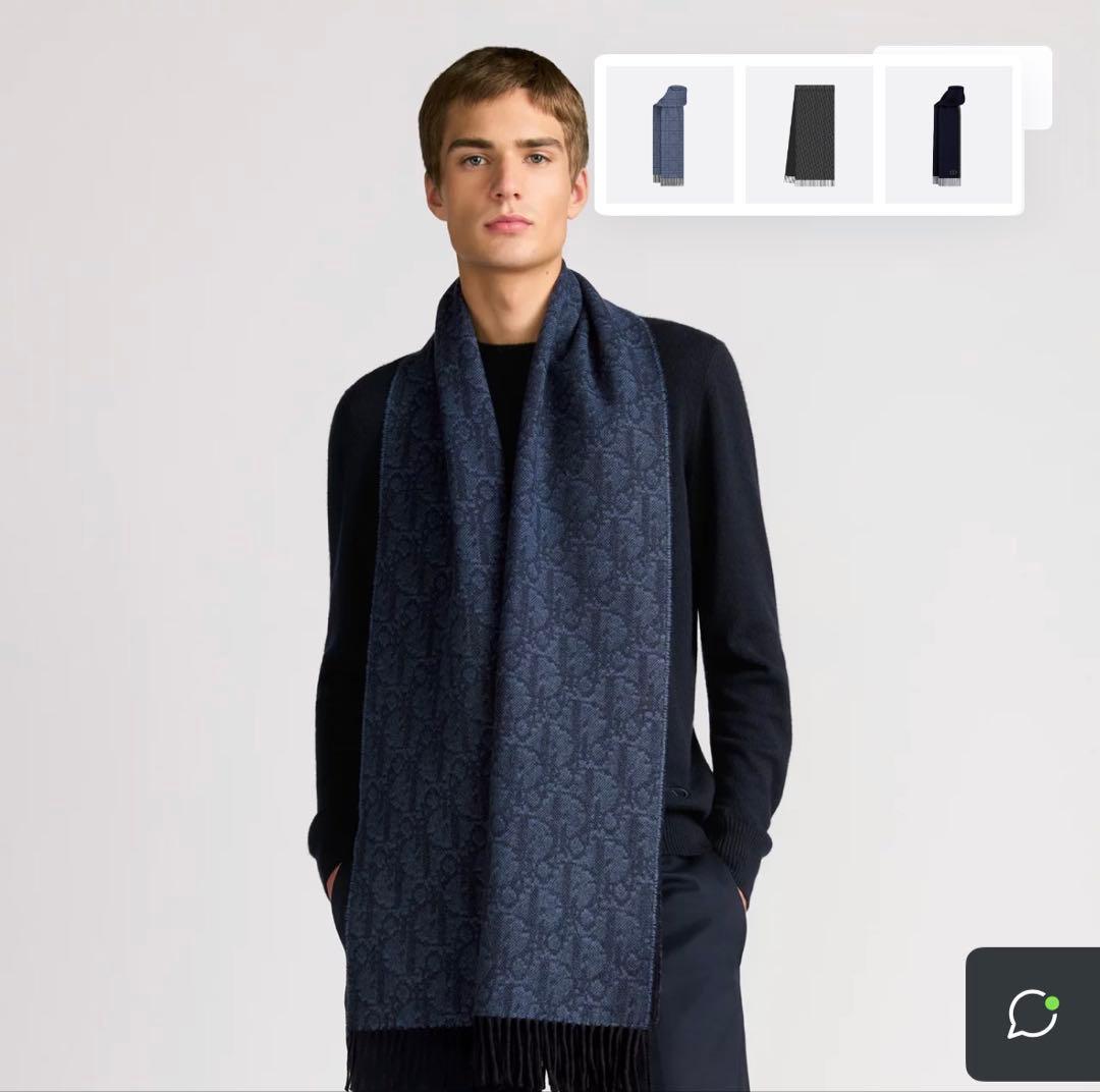 ディオールオム トロッター ダブルフェースマフラー ストール　紺　ネイビー