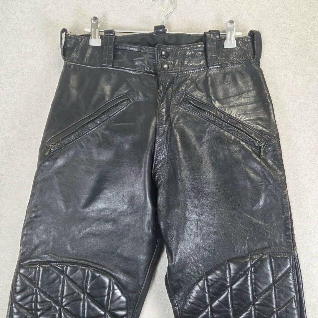 希少 VINTAGE キルティング ダブルニー レザーパンツ 牛革