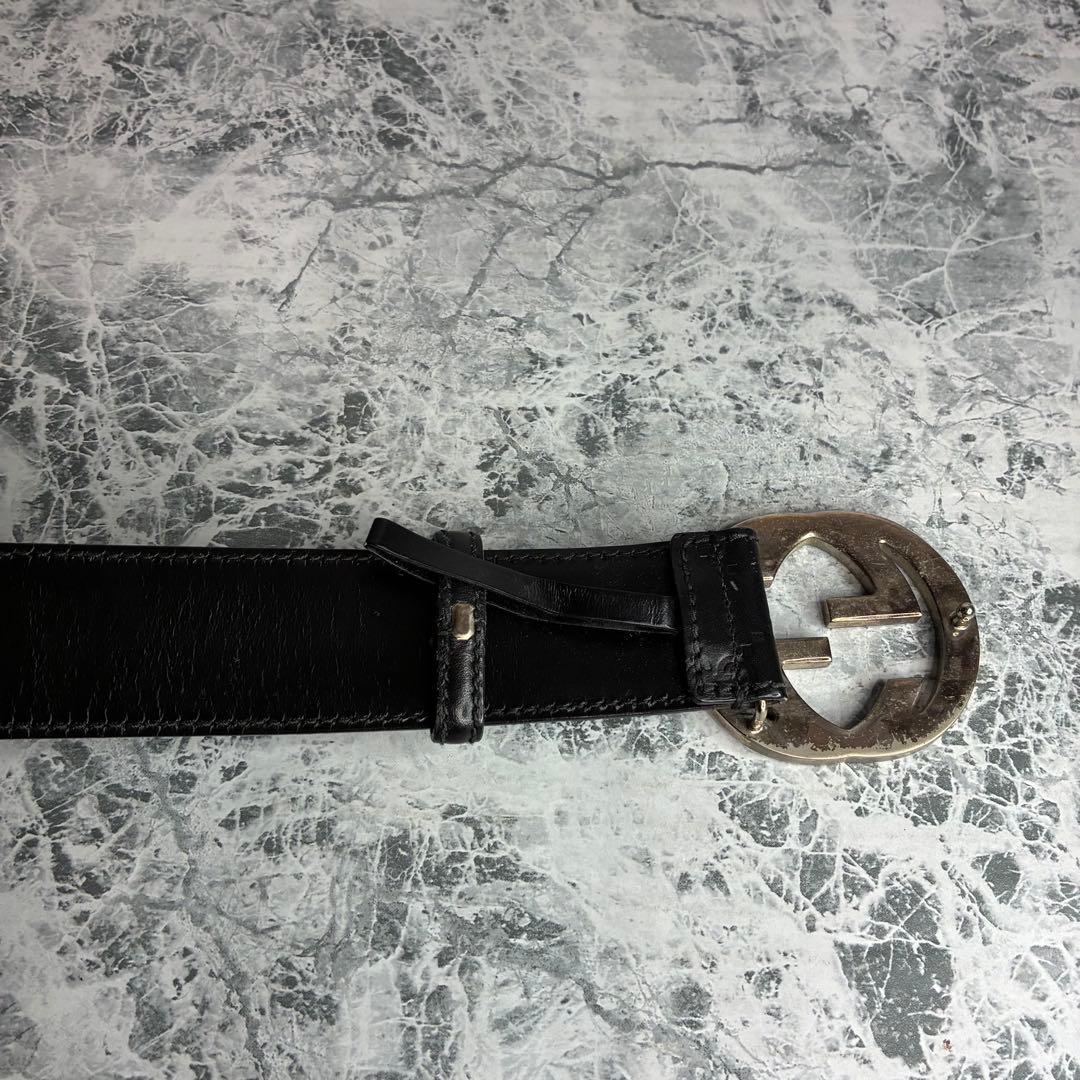 ✨GUCCI✨　グッチ　ベルト　ブラック　黒　　シマレザー　インターロッキングG