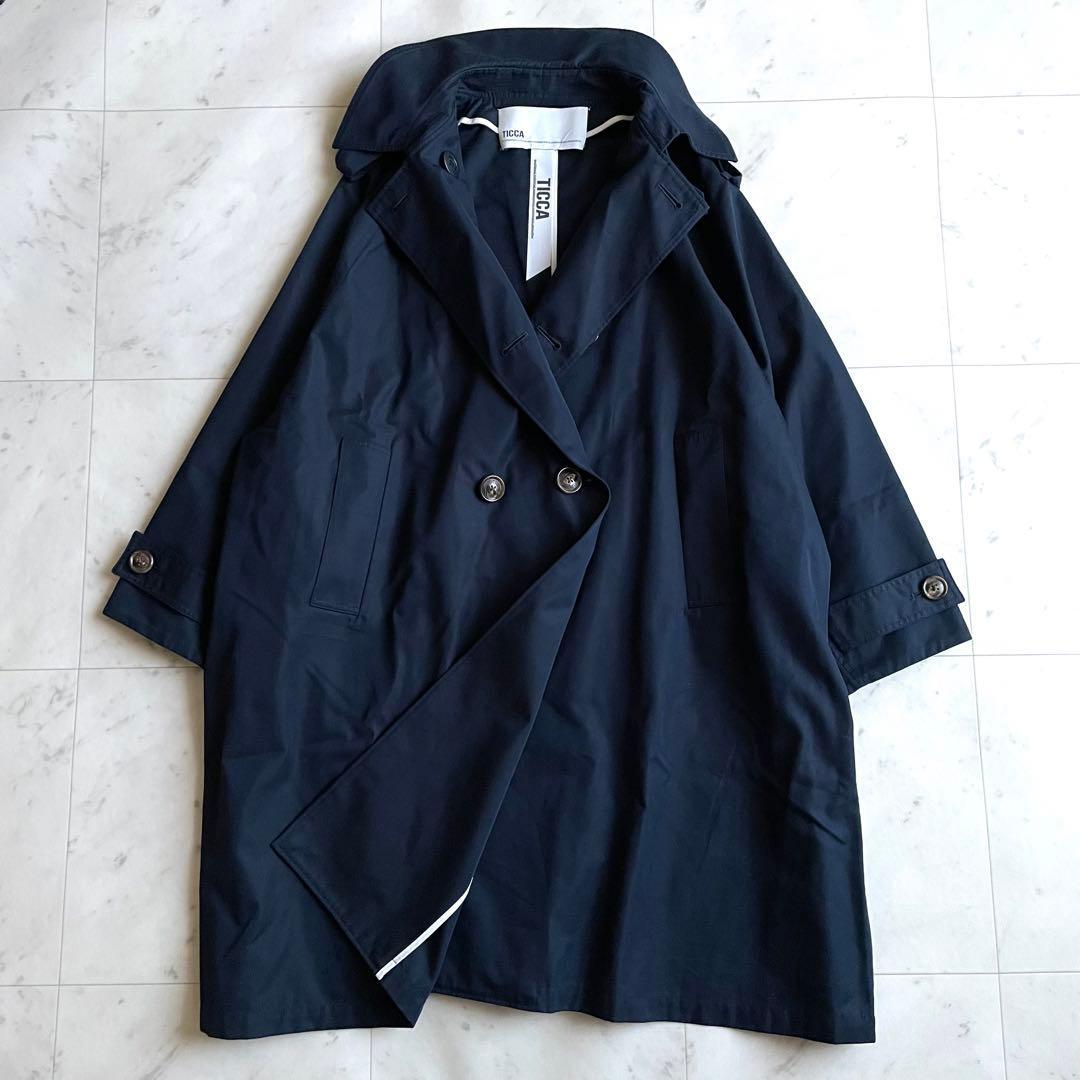 希少 美品 ティッカ トレンチコート ネイビー オーバーサイズ 大きめ ゆったり