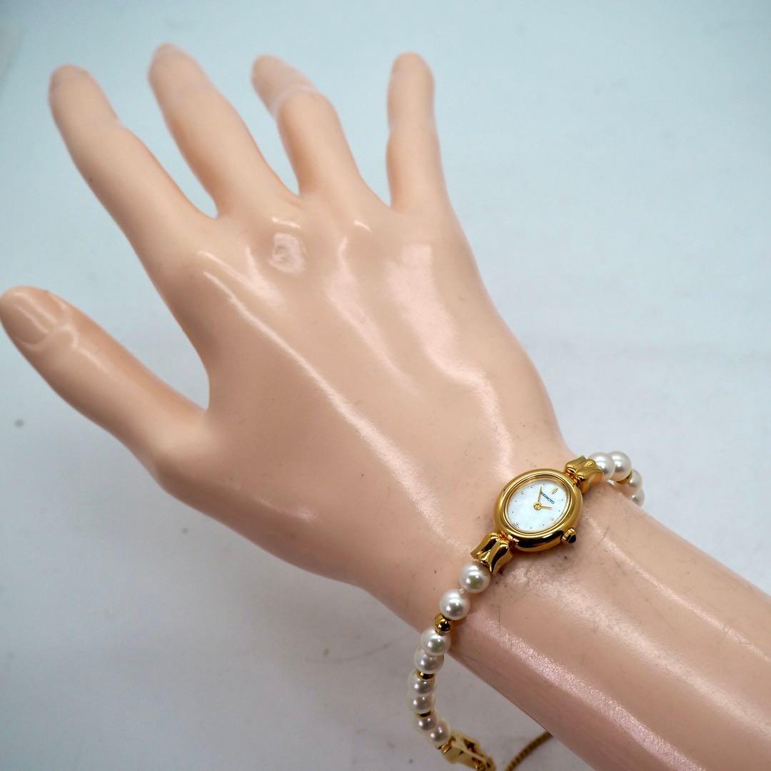 388 稼働【美品】MIKIMOTO 腕時計　あこやパールウォッチ 18KGP