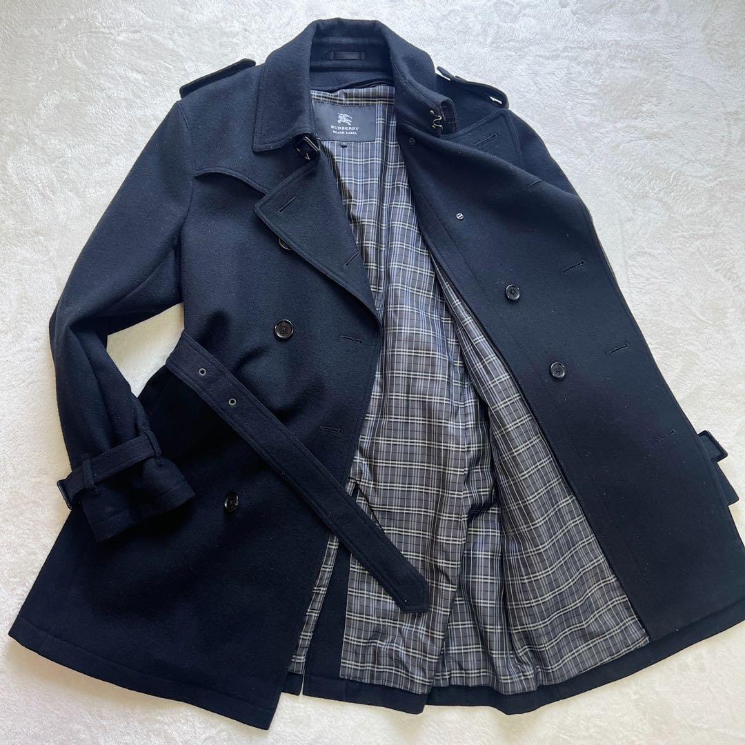 希少LLサイズ　バーバリーブラックレーベル　トレンチコート　カシミヤ混　黒