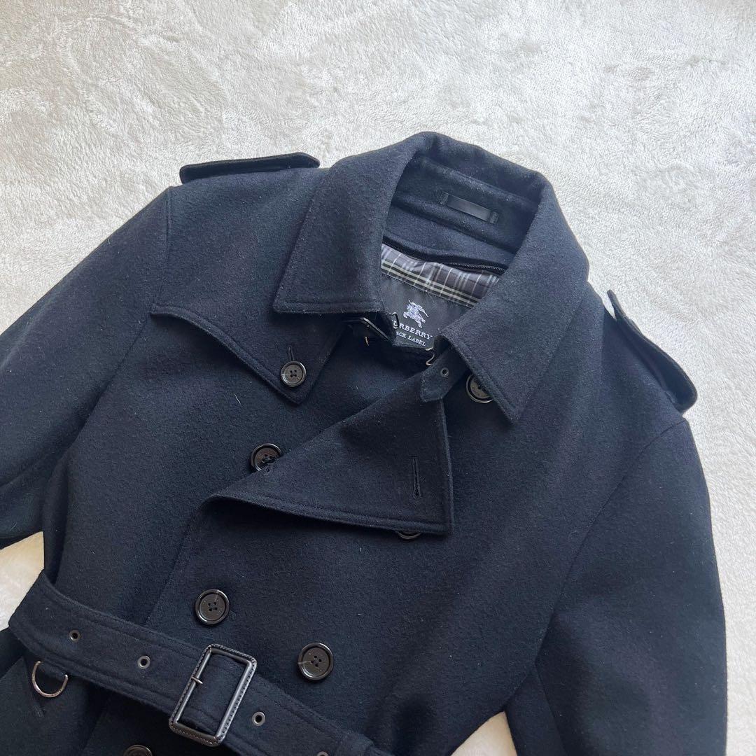 希少LLサイズ　バーバリーブラックレーベル　トレンチコート　カシミヤ混　黒