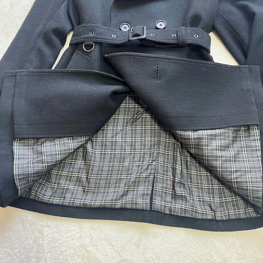 希少LLサイズ　バーバリーブラックレーベル　トレンチコート　カシミヤ混　黒
