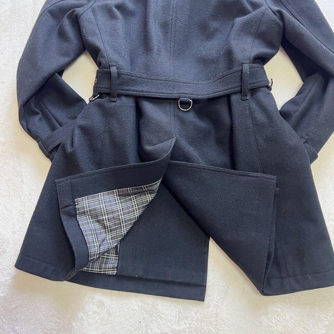 希少LLサイズ　バーバリーブラックレーベル　トレンチコート　カシミヤ混　黒