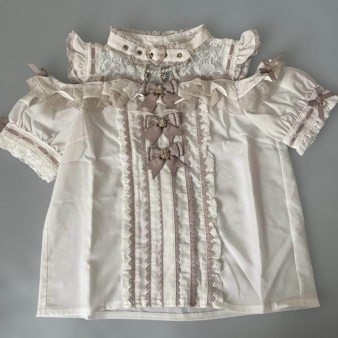 Liz Lisa リズリサ 3つリボンフロントチョーカーブラウス　ピンクホワイト