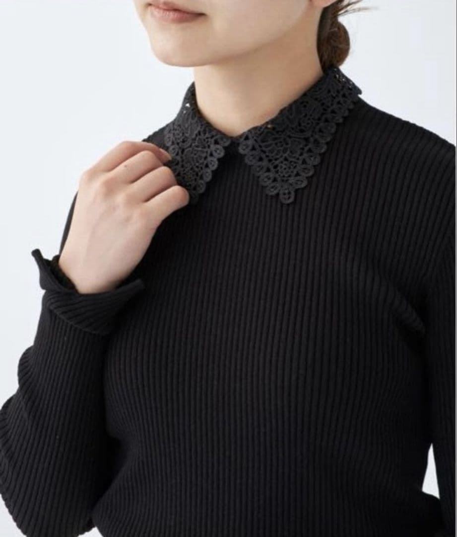 IENA　レース襟ホールガーメント リブプルオーバー