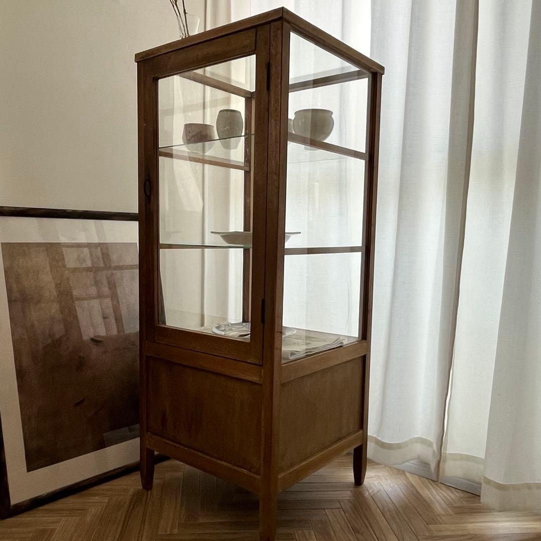 古家具 ガラスケース パンケース ショーケース 5面 アンティーク キャビネット