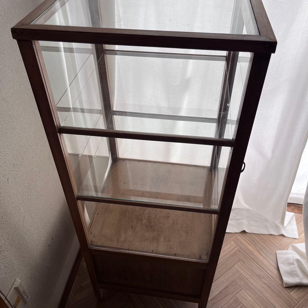 古家具 ガラスケース パンケース ショーケース 5面 アンティーク キャビネット