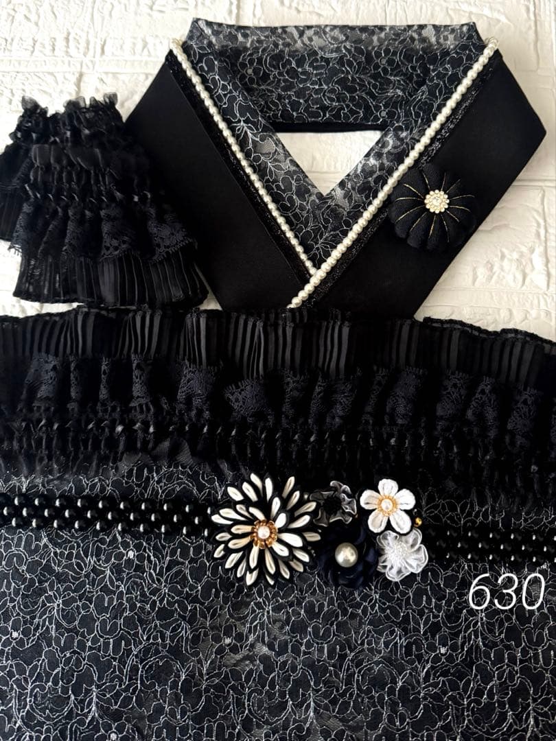 パール付き重ね衿　レース半衿　レース帯揚げ　つまみ細工のお飾り　レース付け袖　他