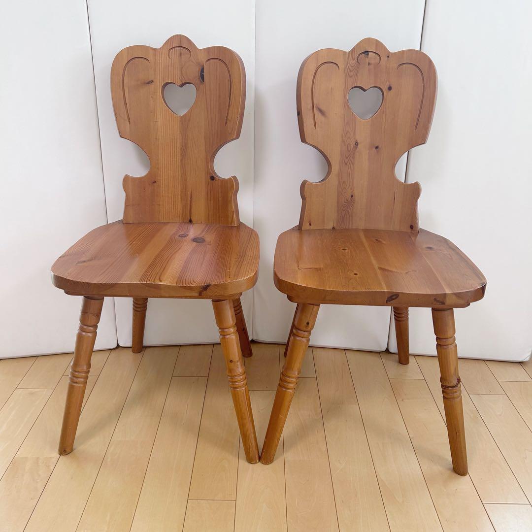 木の温もり　カントリー　ウッドチェア　ダイニング　2脚セット ハート形