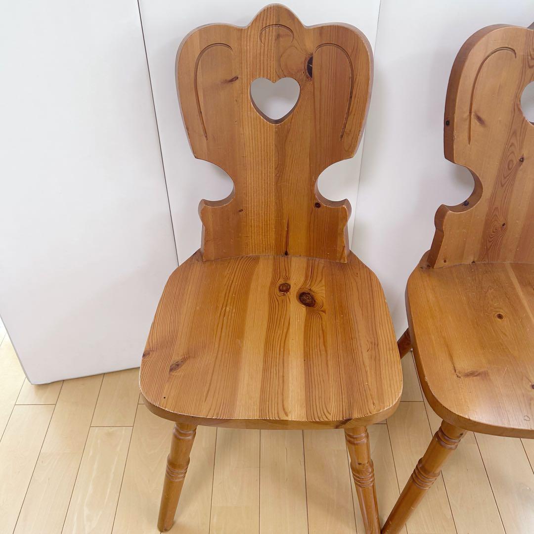 木の温もり　カントリー　ウッドチェア　ダイニング　2脚セット ハート形