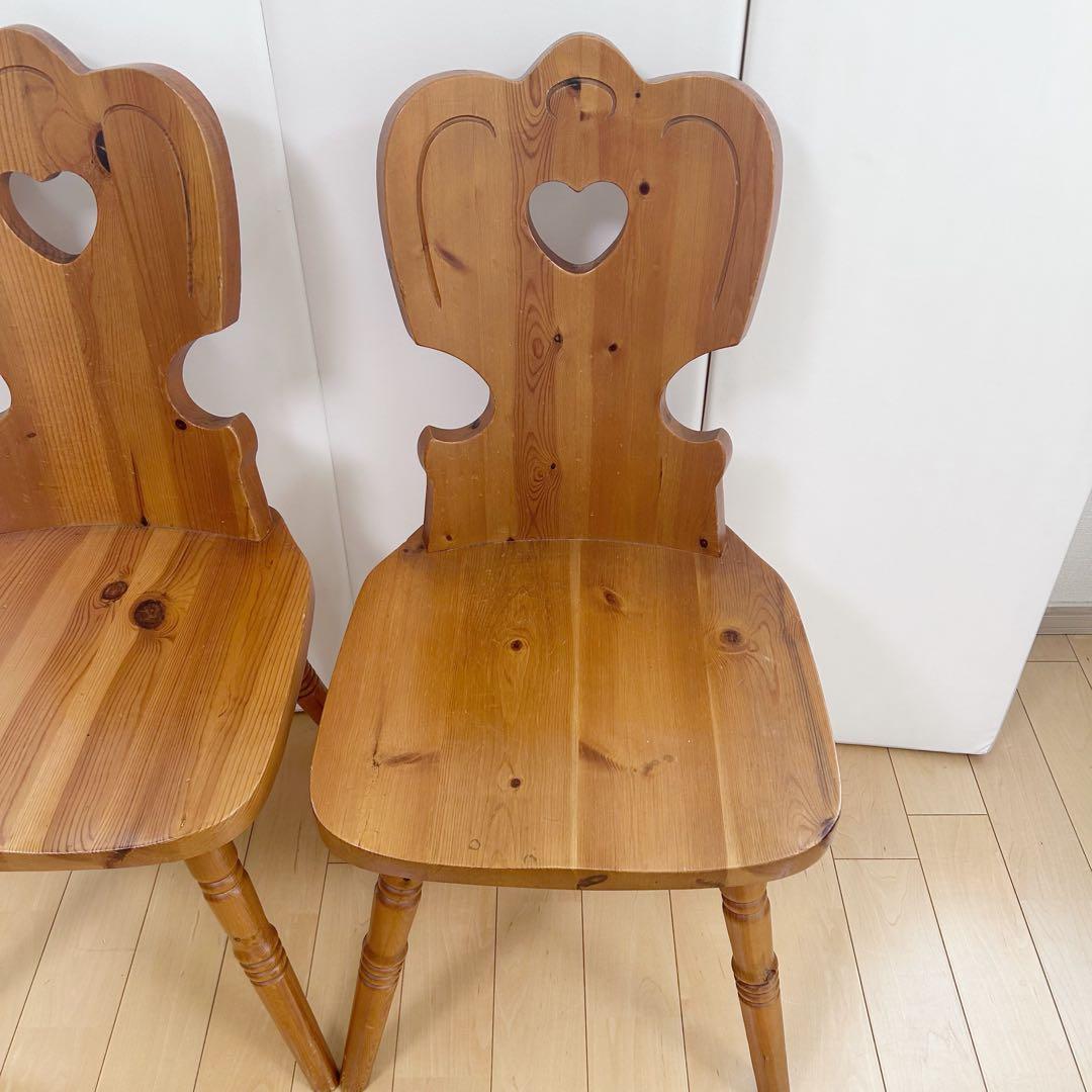 木の温もり　カントリー　ウッドチェア　ダイニング　2脚セット ハート形