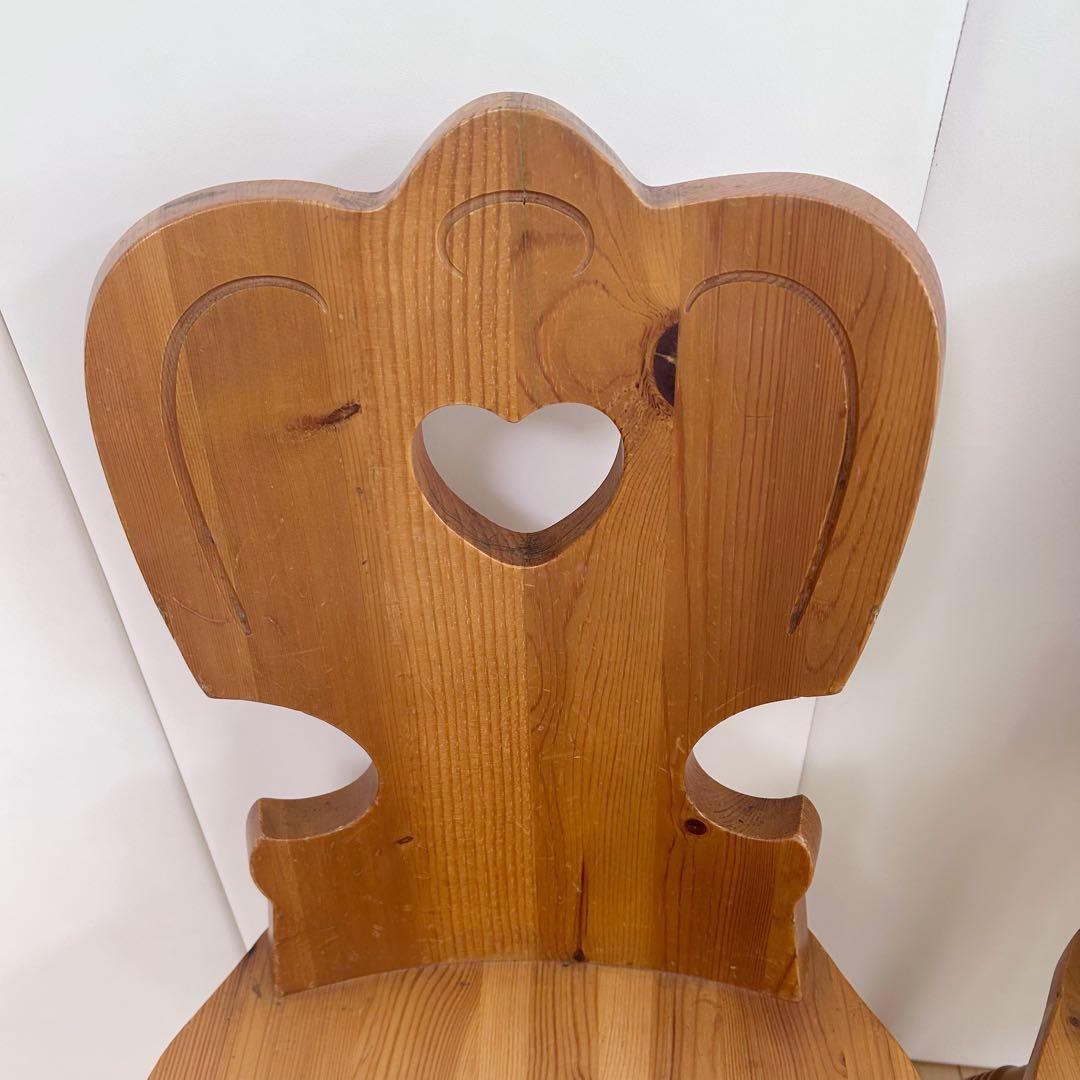 木の温もり　カントリー　ウッドチェア　ダイニング　2脚セット ハート形