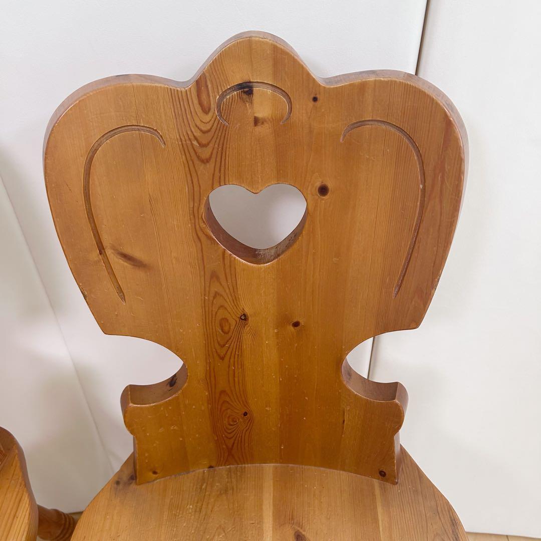 木の温もり　カントリー　ウッドチェア　ダイニング　2脚セット ハート形