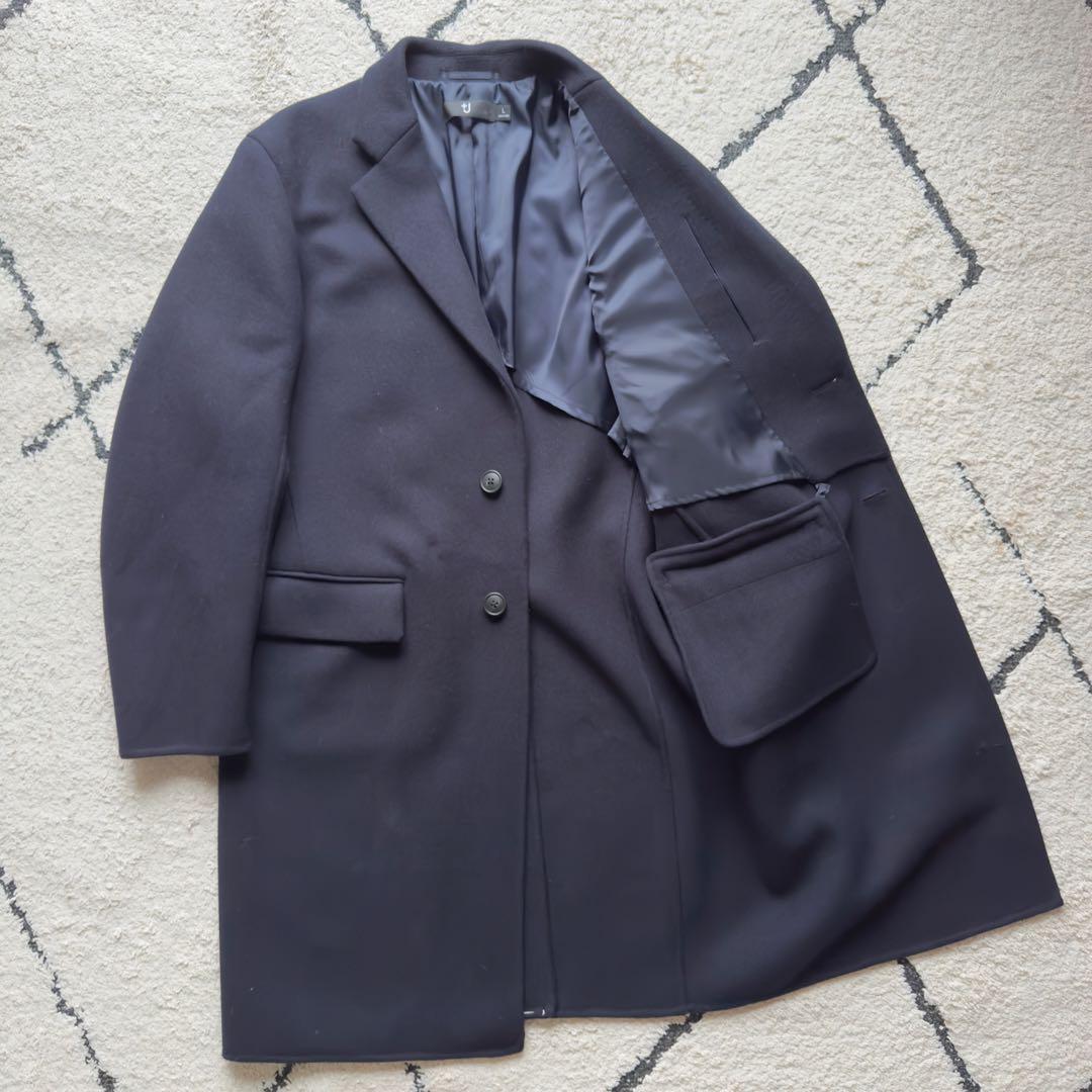 未使用 ユニクロ +J ウールブレンドチェスターコート ネイビー Lサイズ