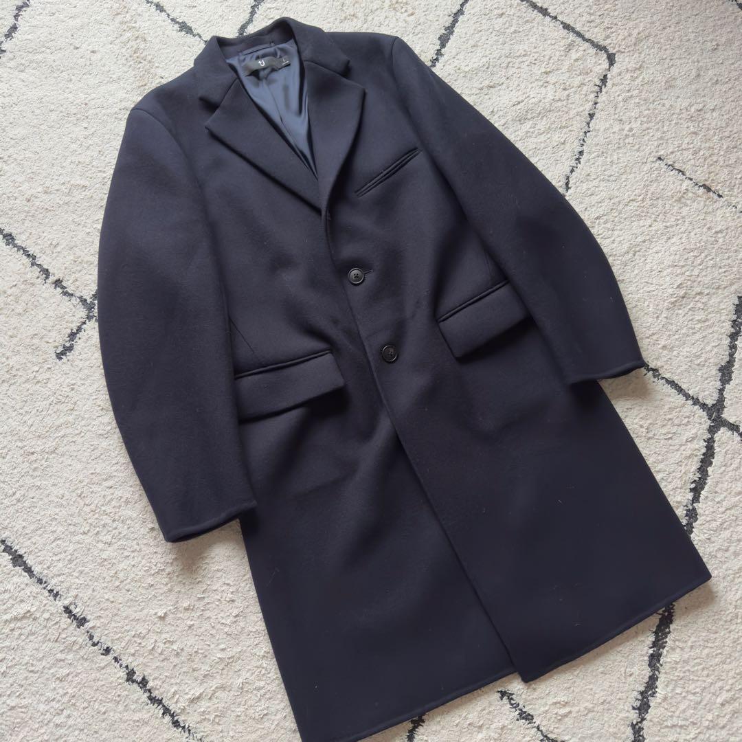 未使用 ユニクロ +J ウールブレンドチェスターコート ネイビー Lサイズ