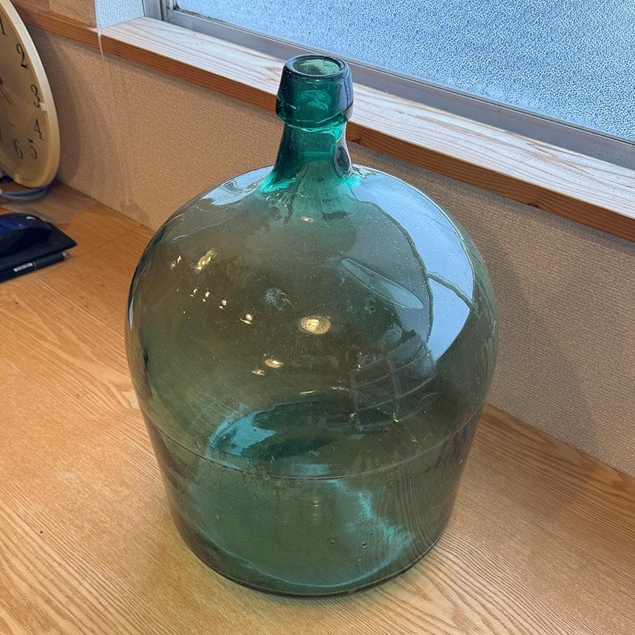 昭和レトロ 特大デミジョンボトル ガラス瓶 緑 花瓶 アンティーク 高さ43cm