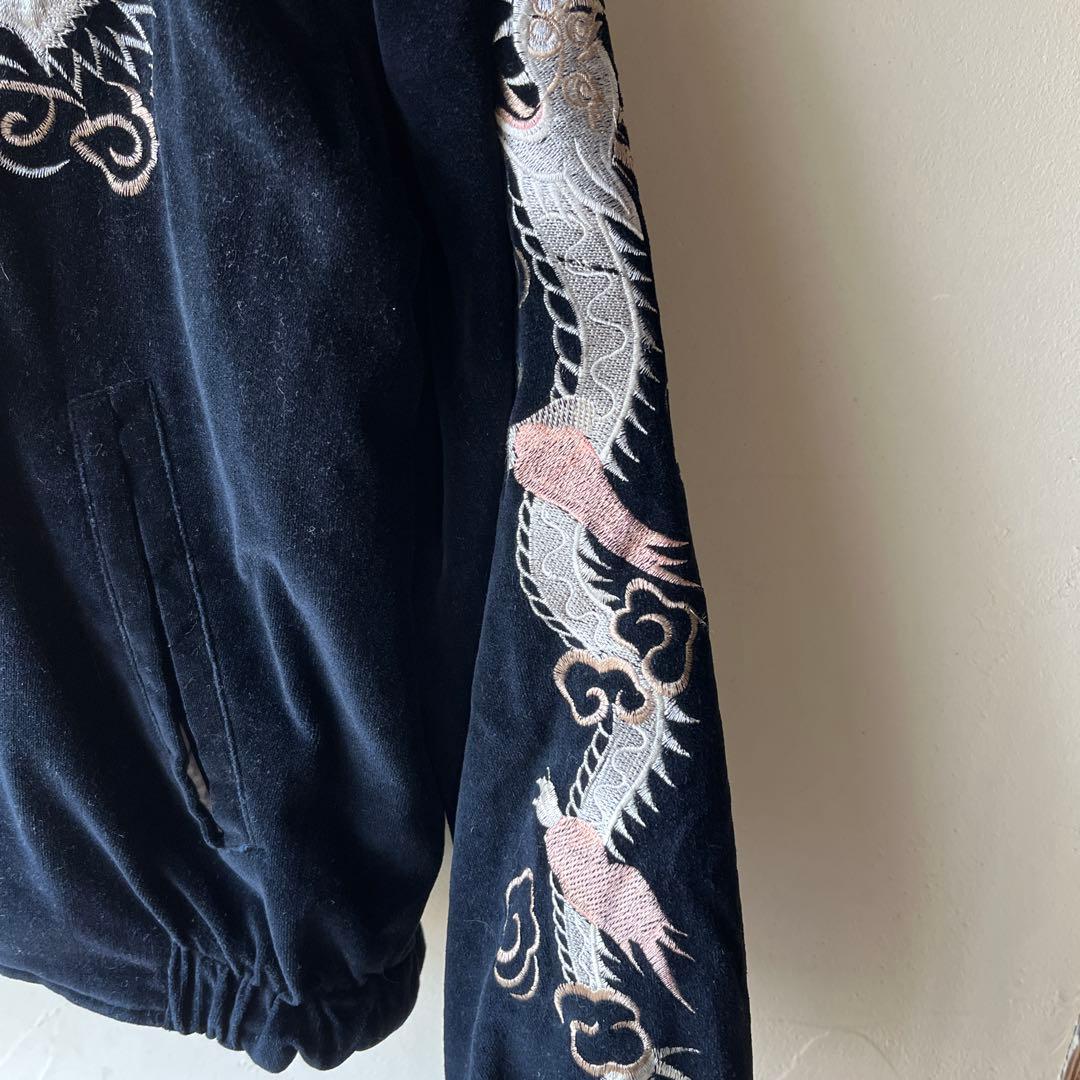 00s SLOW HAND ドラゴン刺繍 ベロア　スカジャン ブラック