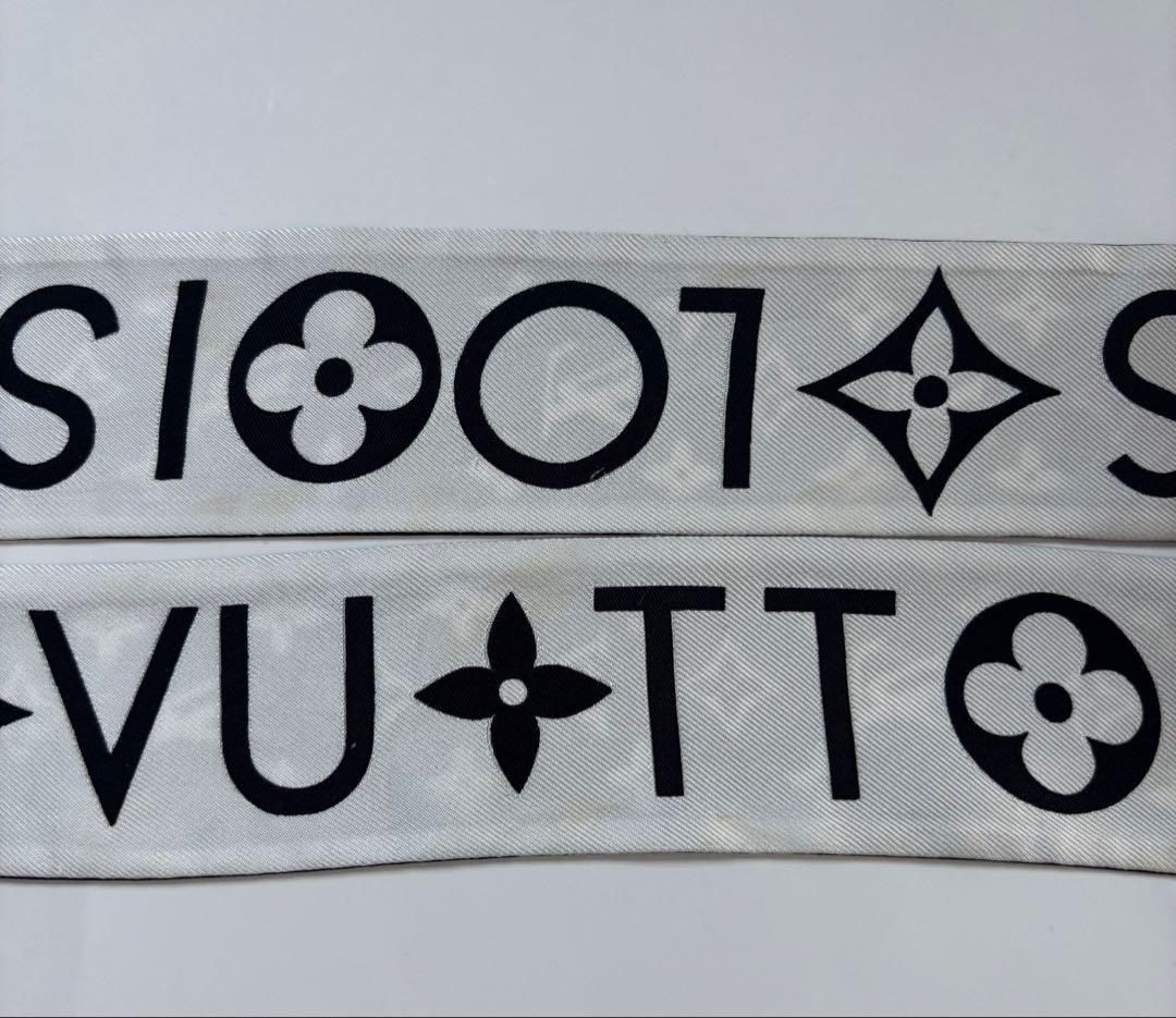 LOUIS VUITTON モノグラム シルクスカーフ バンドー 黒/白