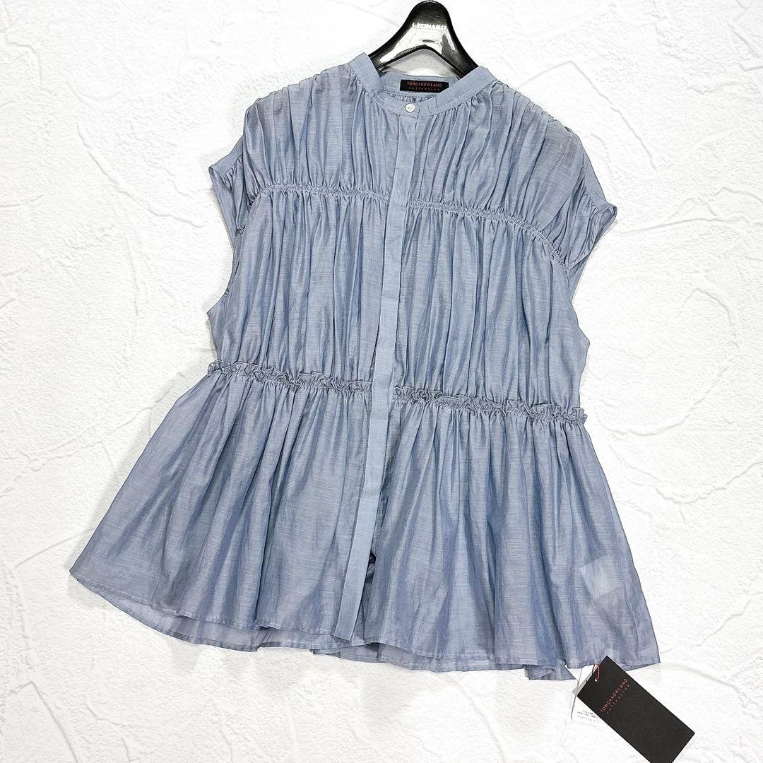 タグ付き✨24年 トゥモローランド コットンシルク シャーリングペプラムブラウス