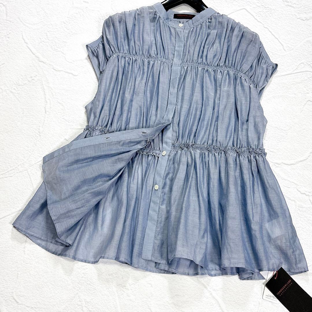 タグ付き✨24年 トゥモローランド コットンシルク シャーリングペプラムブラウス