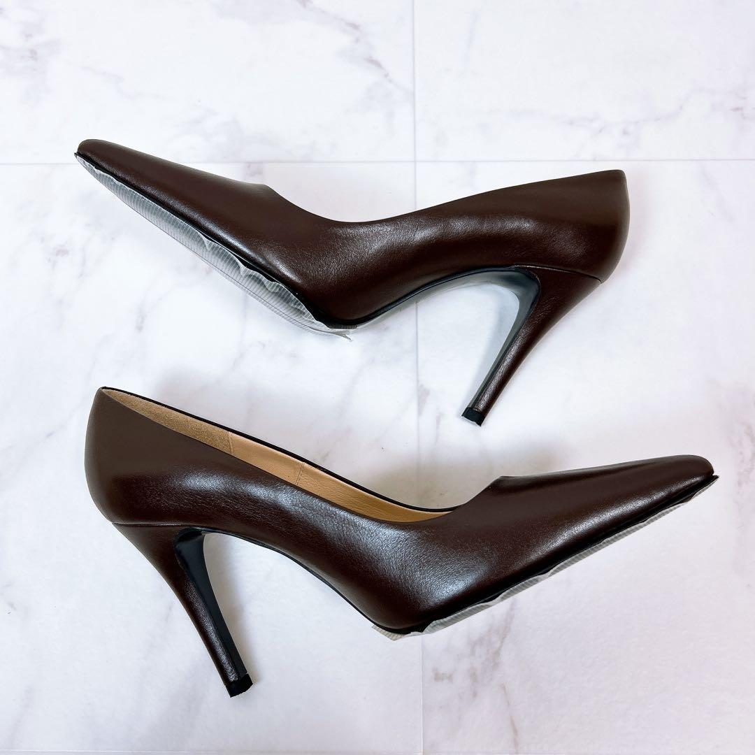 【新品タグ付】クラネ＊牛革 レザー ポインテッドトゥ パンプス 36 ブラウン