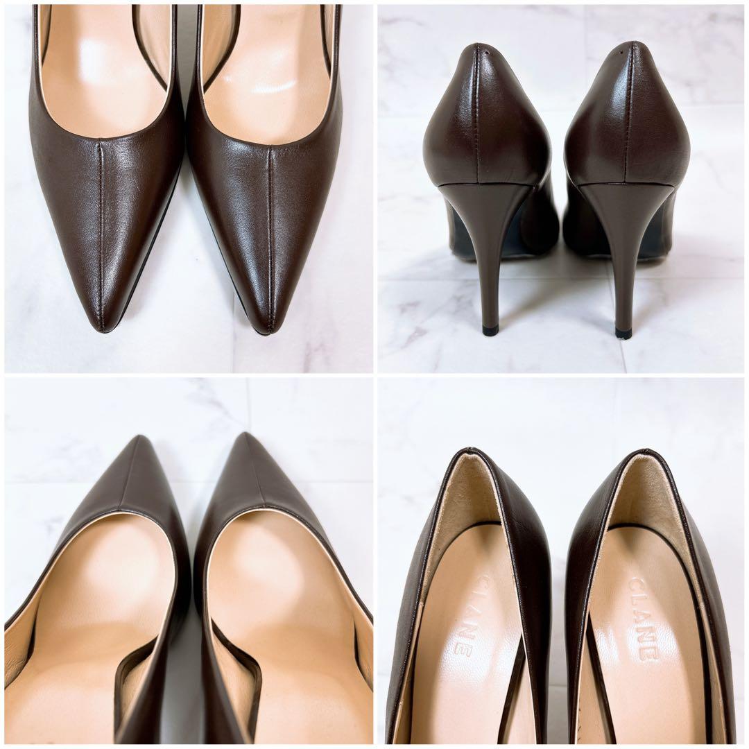 【新品タグ付】クラネ＊牛革 レザー ポインテッドトゥ パンプス 36 ブラウン