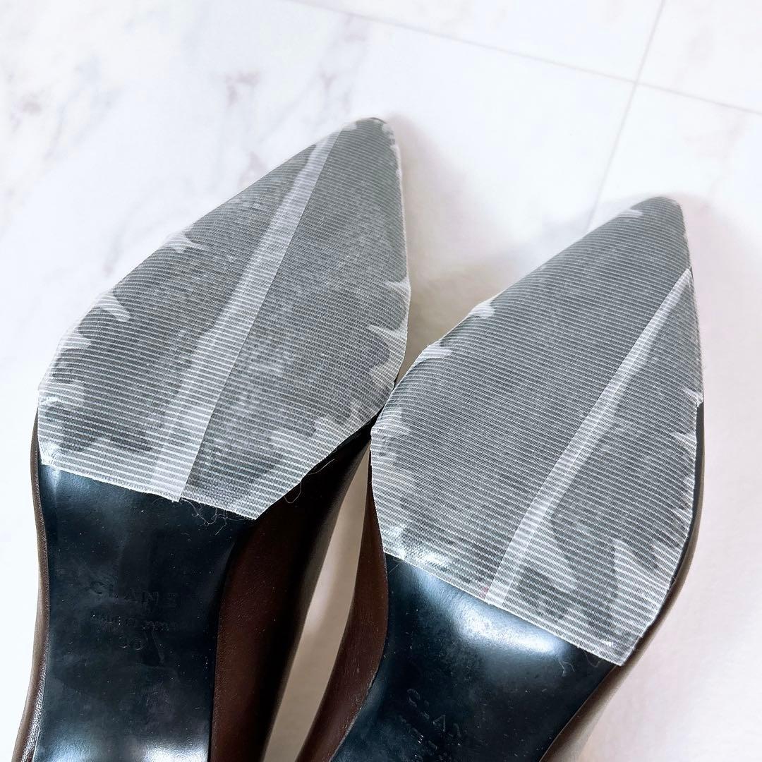 【新品タグ付】クラネ＊牛革 レザー ポインテッドトゥ パンプス 36 ブラウン