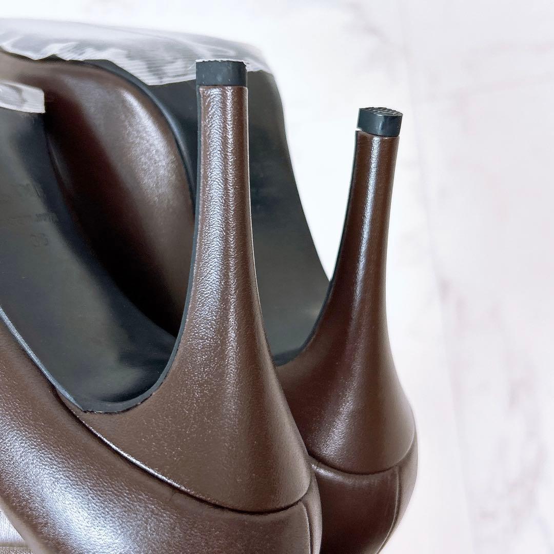 【新品タグ付】クラネ＊牛革 レザー ポインテッドトゥ パンプス 36 ブラウン