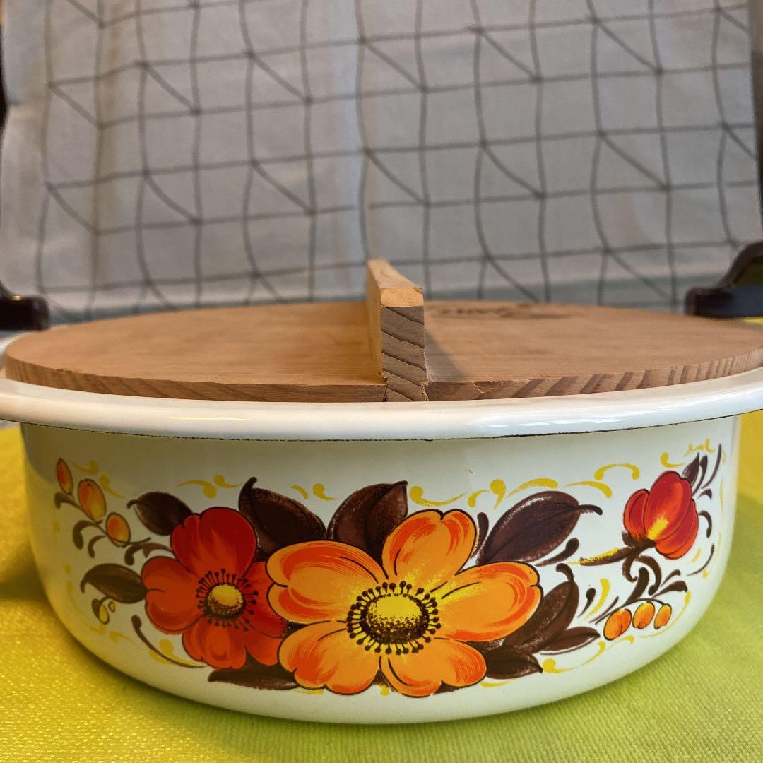 昭和レトロ　ホーロー　花柄おでん鍋