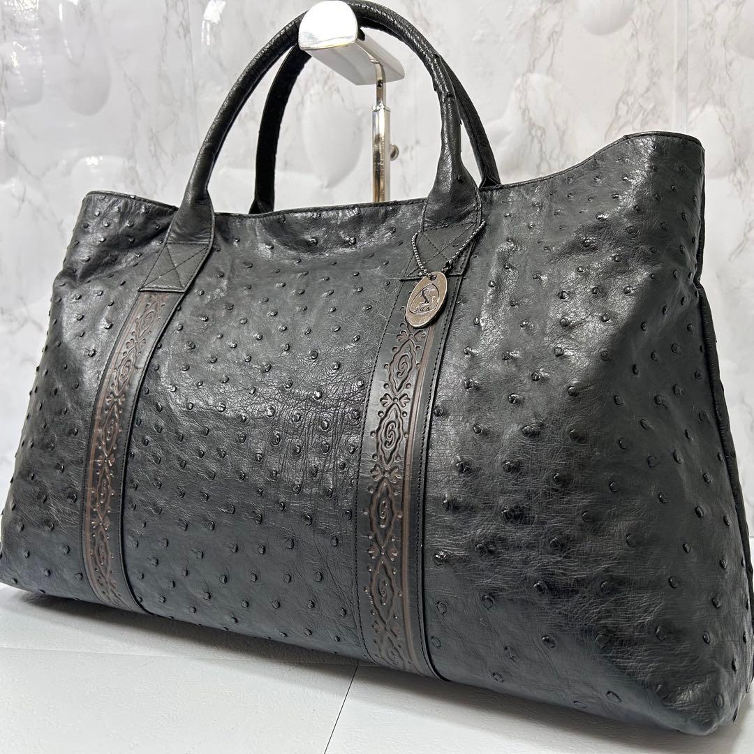 JRA 大容量 オーストリッチ トートバッグ 横幅46cm ブラック